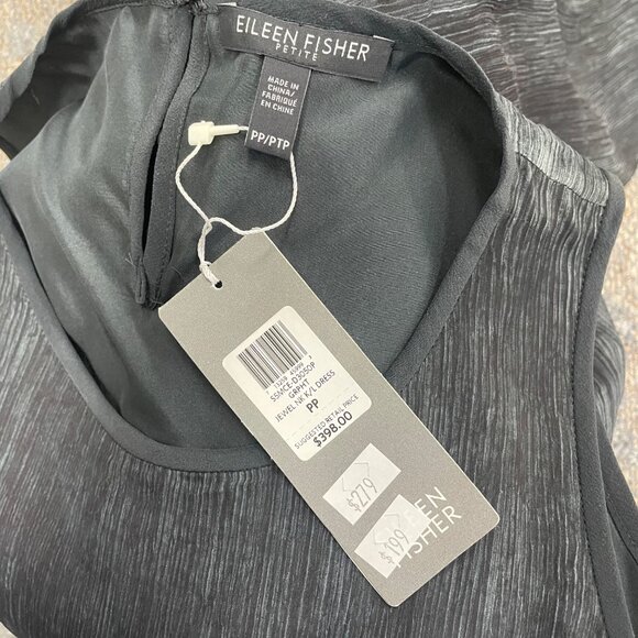 Eileen Fisher Womens Black Silk Malinto Crinkle Neck Shift Dress Sz PP - Picture 4 of 7